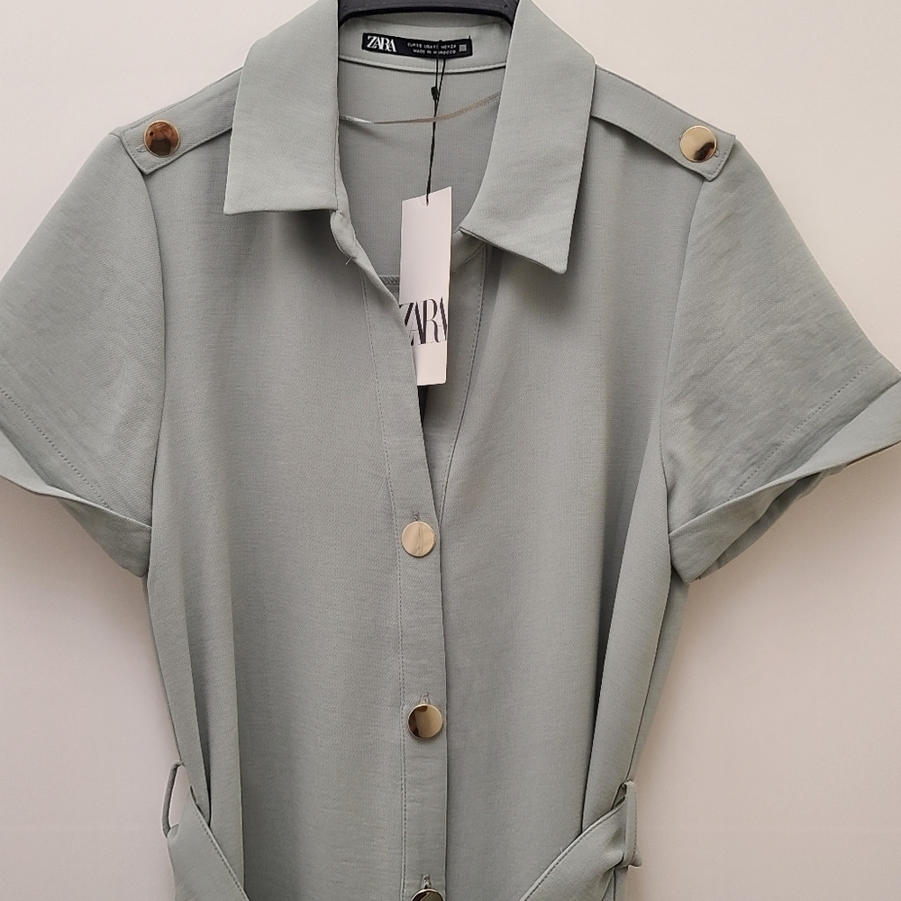 ZARA SHIRT DRESS WITH BELT SIZE XXL MINT | 3035/522 - Picture 5 of 8
